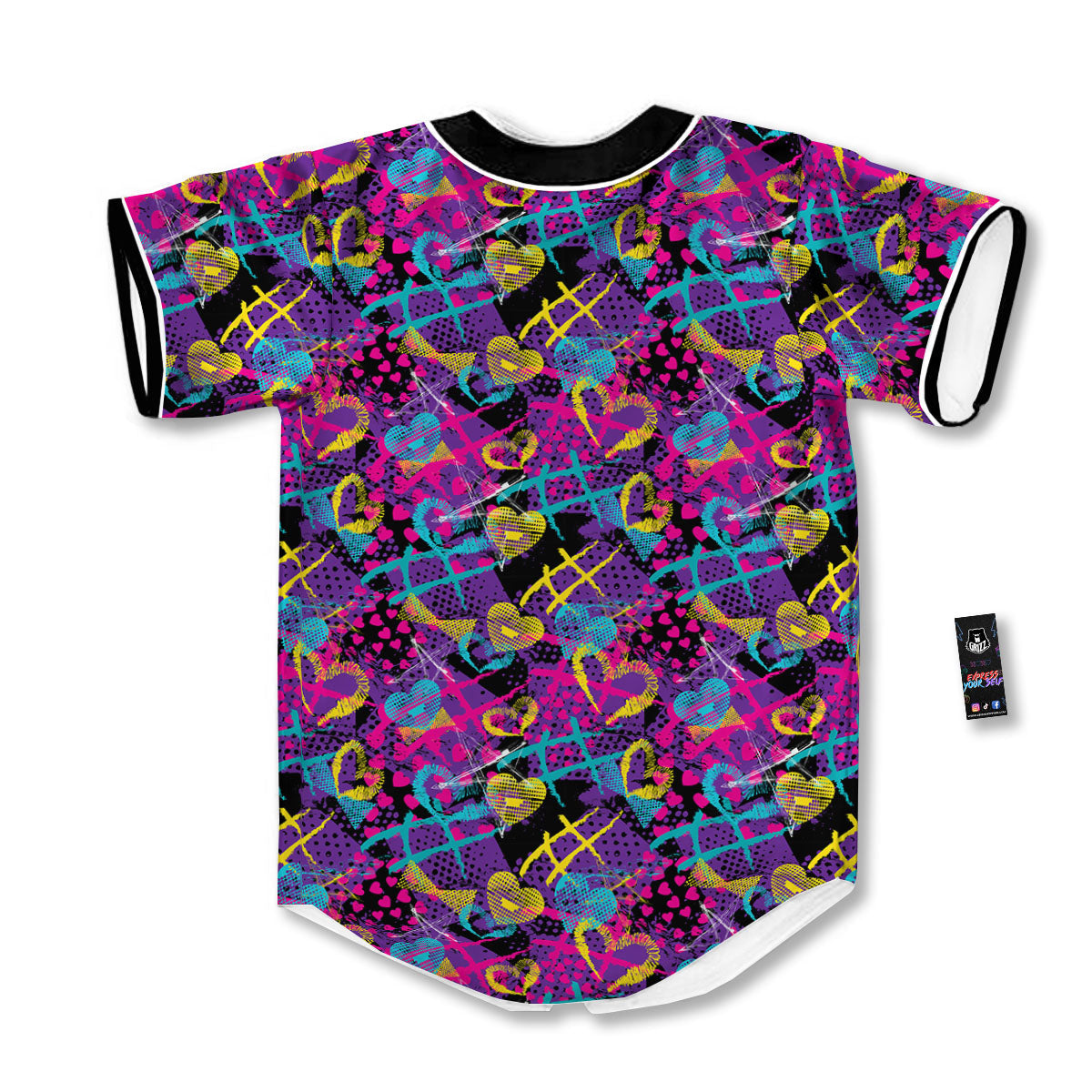 Heart Graffiti Print Pattern Baseball Jersey-grizzshop