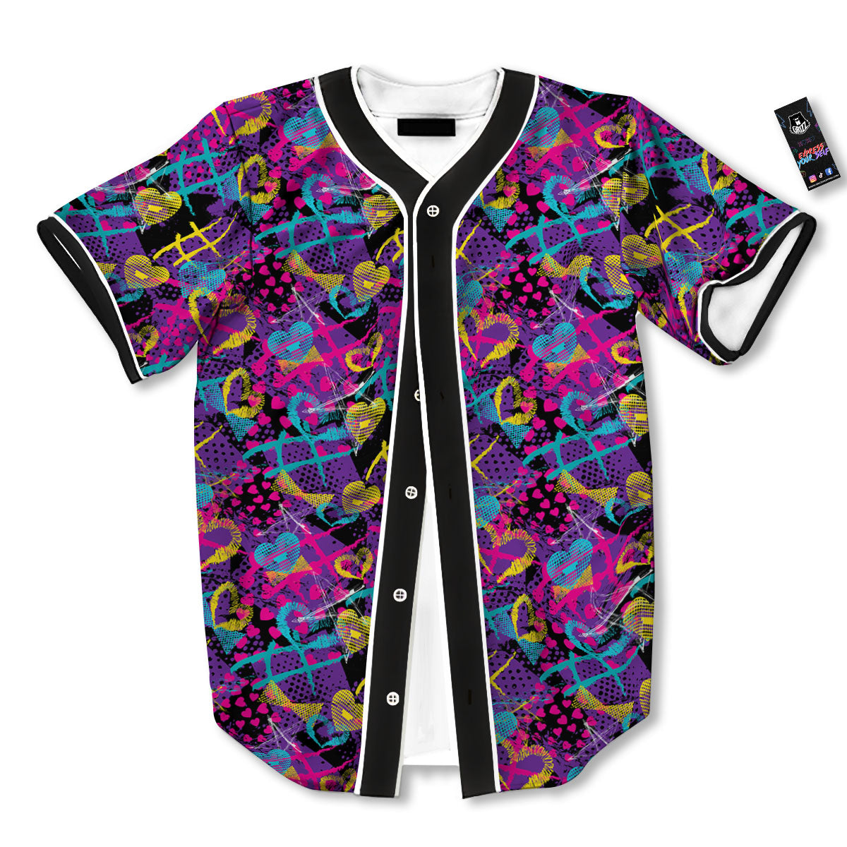 Heart Graffiti Print Pattern Baseball Jersey-grizzshop