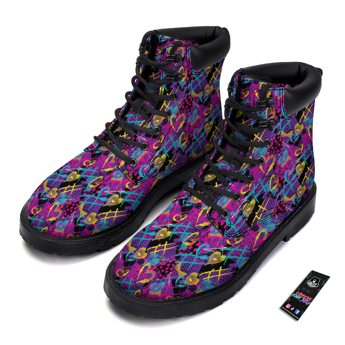 Heart Graffiti Print Pattern Boots-grizzshop