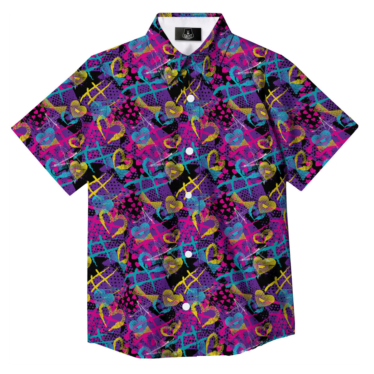 Heart Graffiti Print Pattern Button Up Shirt-grizzshop