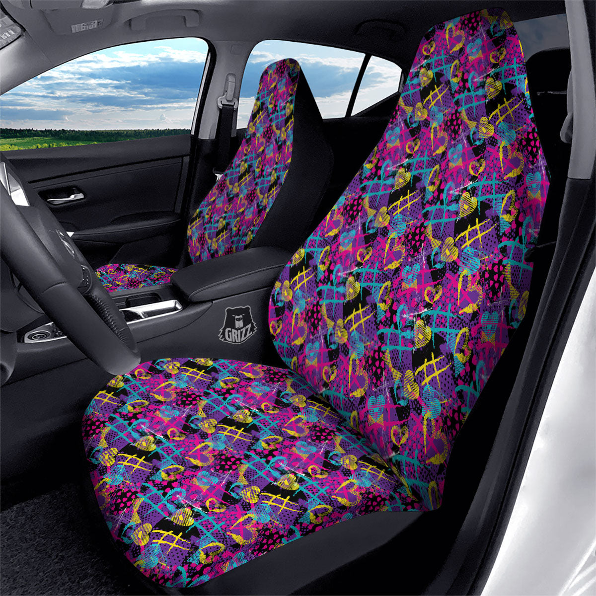 Heart Graffiti Print Pattern Car Seat Covers-grizzshop