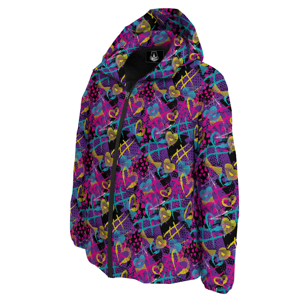 Heart Graffiti Print Pattern Down Jacket-grizzshop