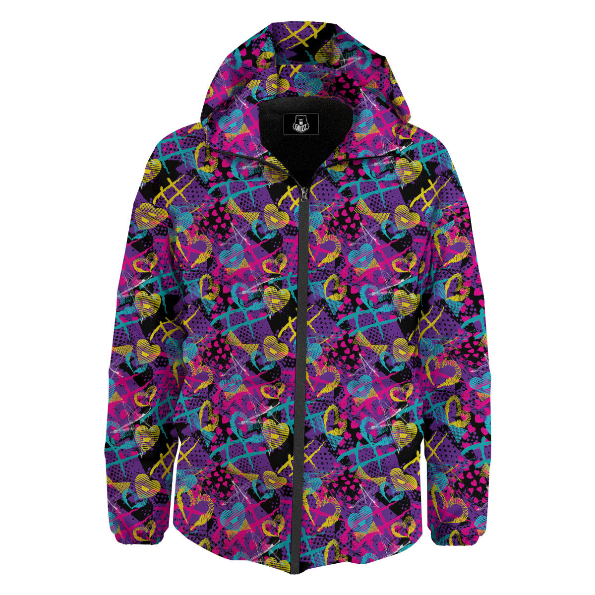 Heart Graffiti Print Pattern Down Jacket-grizzshop