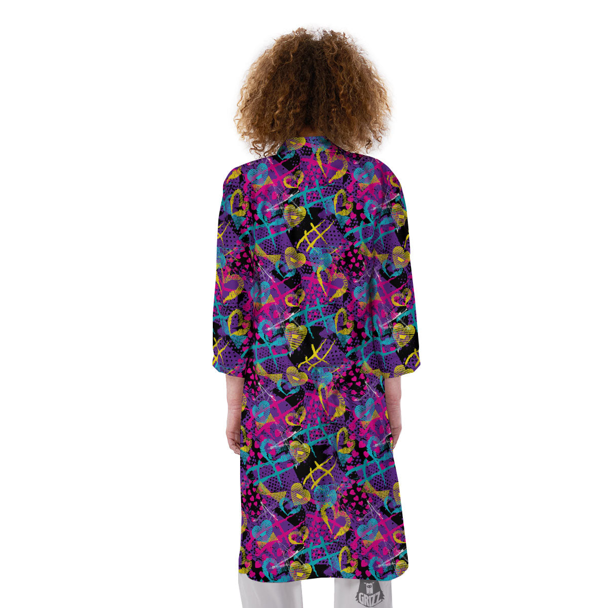 Heart Graffiti Print Pattern Kimono-grizzshop