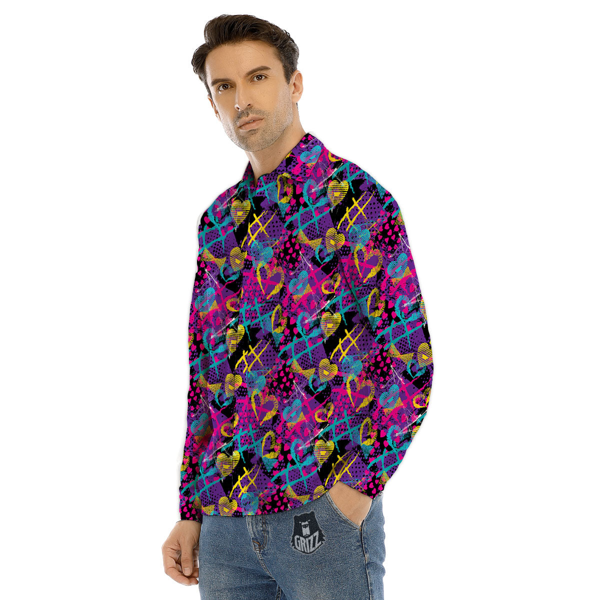 Heart Graffiti Print Pattern Men's Dress Shirts-grizzshop