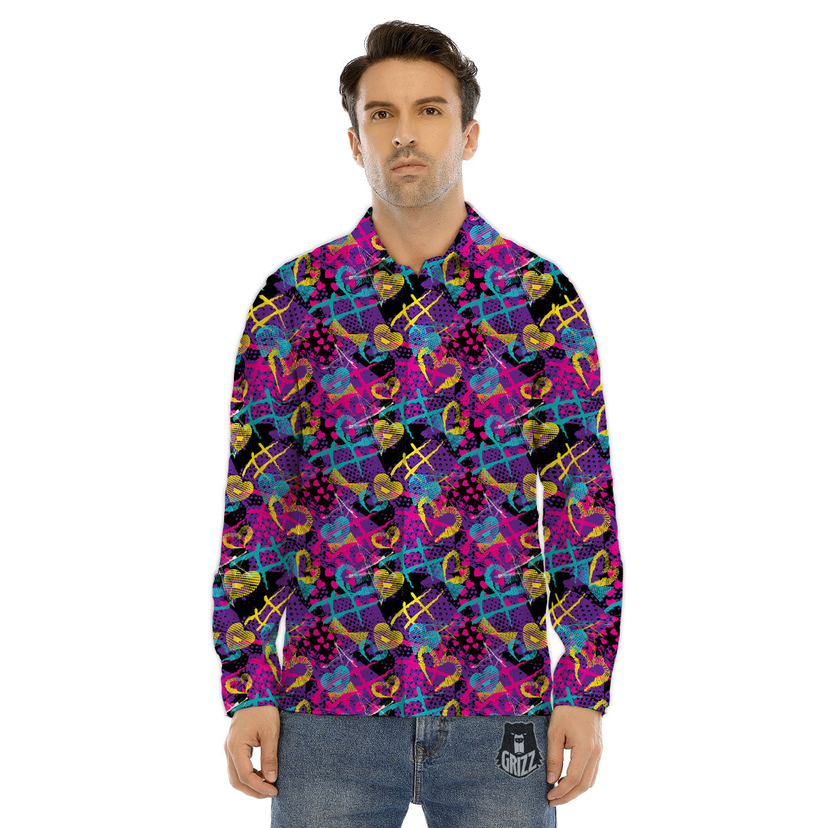 Heart Graffiti Print Pattern Men's Dress Shirts-grizzshop