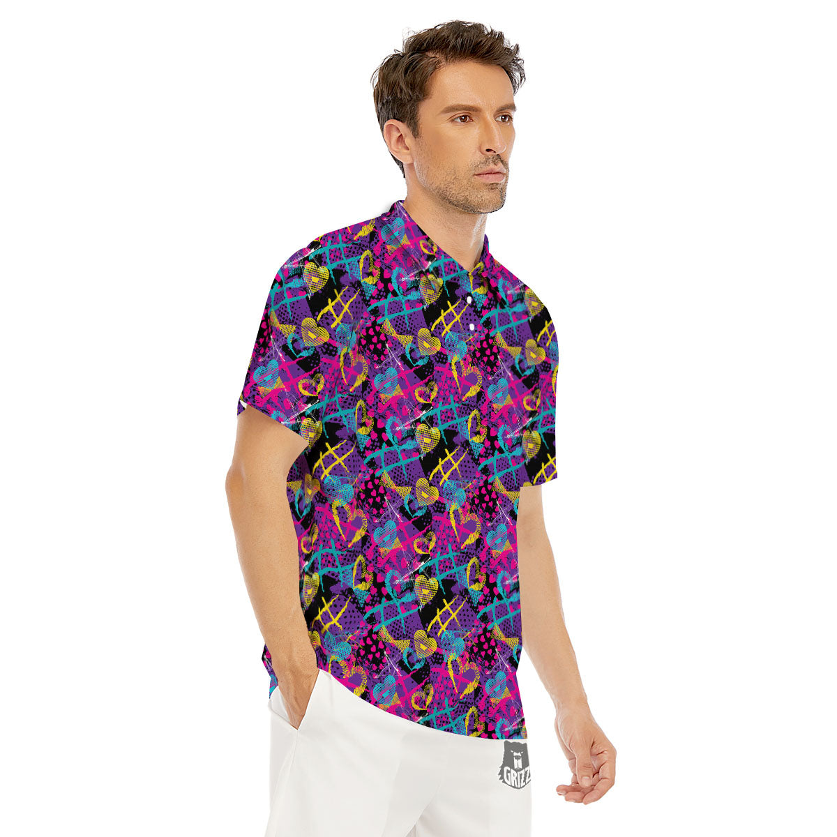 Heart Graffiti Print Pattern Men's Golf Shirts-grizzshop