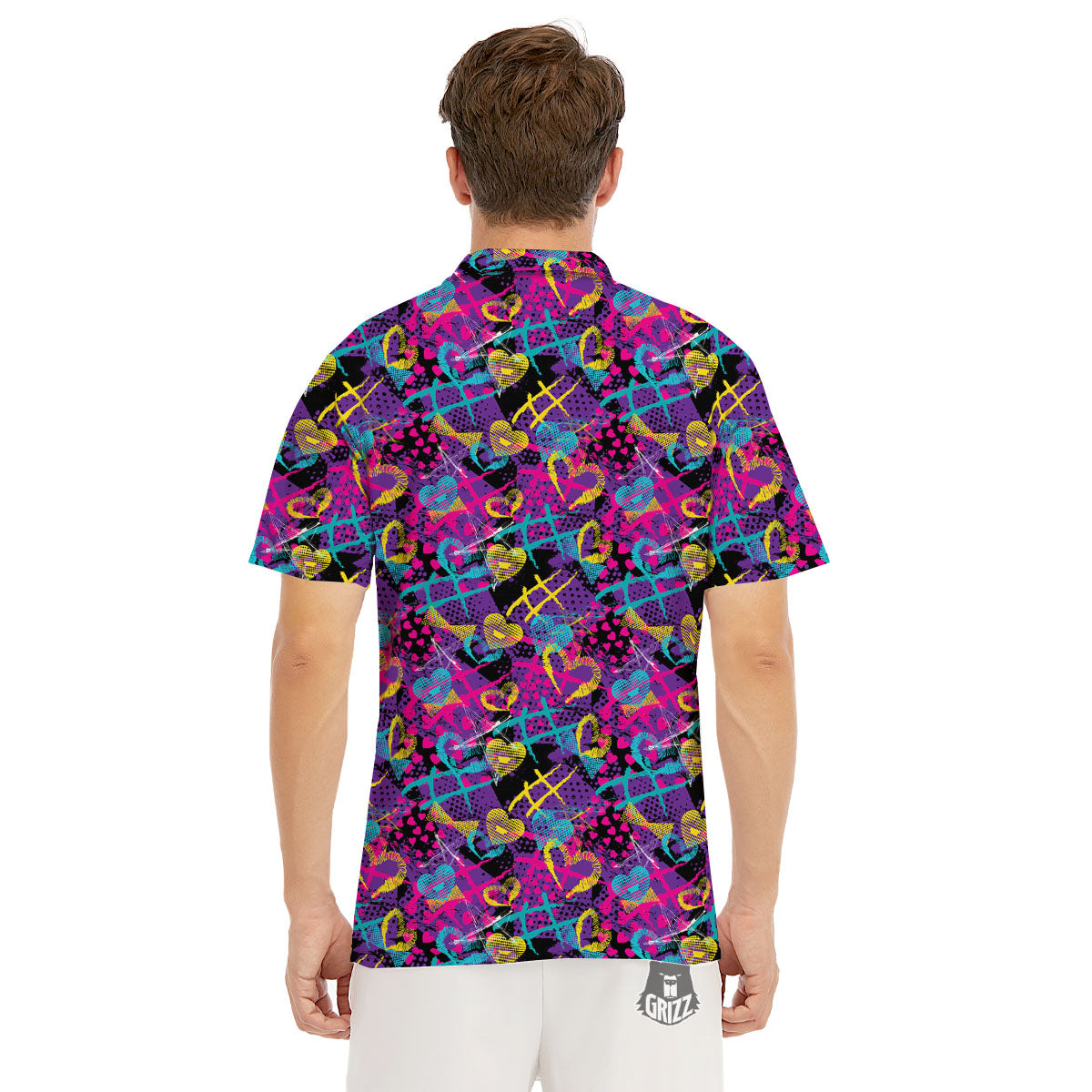 Heart Graffiti Print Pattern Men's Golf Shirts-grizzshop