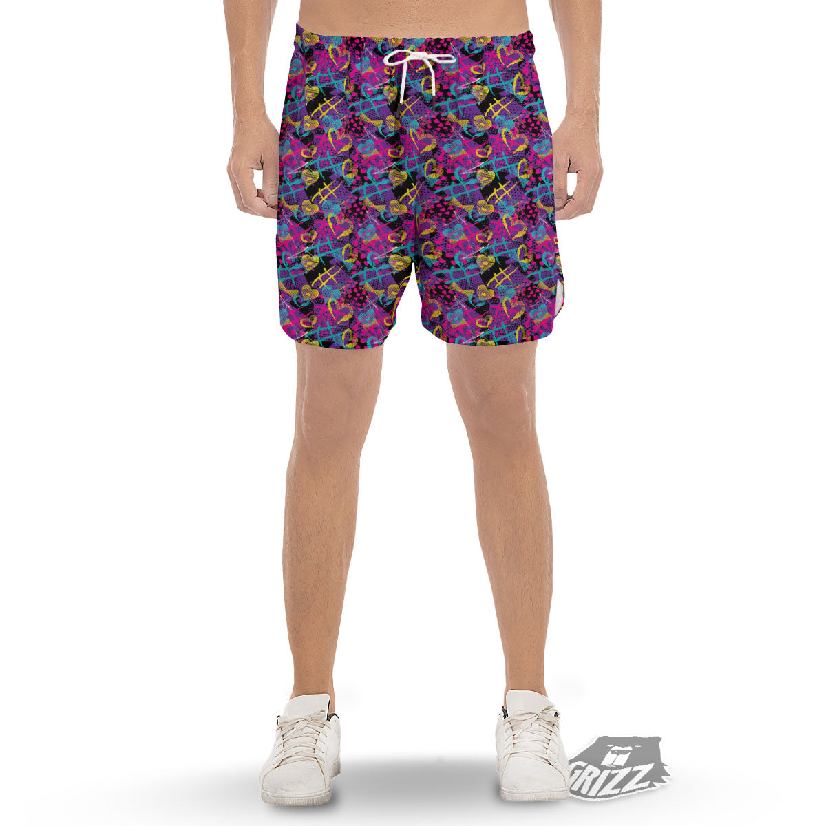 Heart Graffiti Print Pattern Men's Gym Shorts-grizzshop