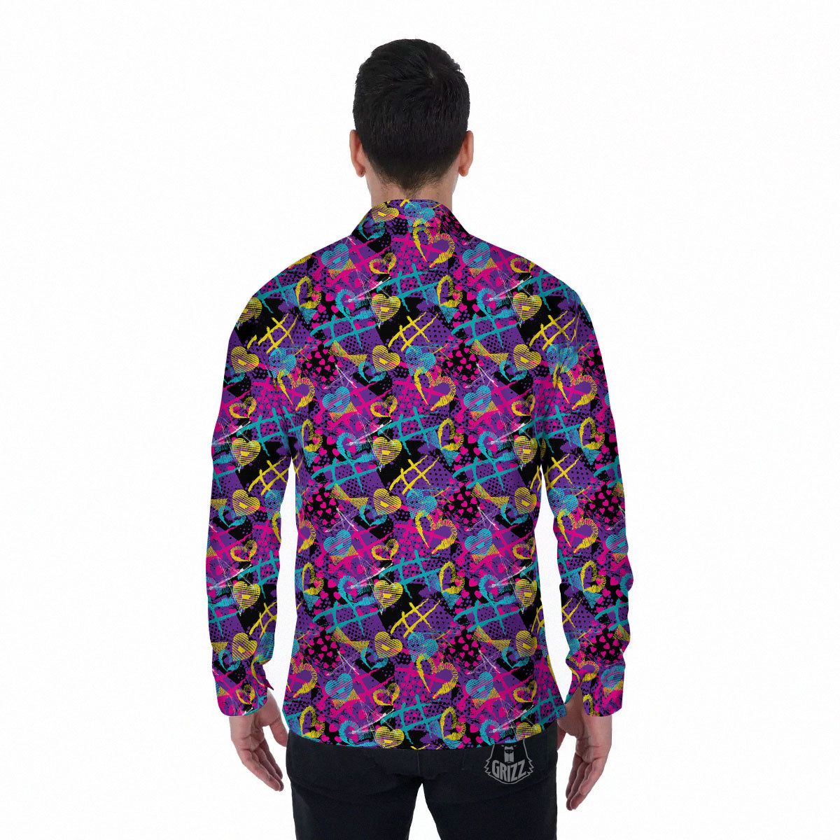 Heart Graffiti Print Pattern Men's Long Sleeve Shirts-grizzshop