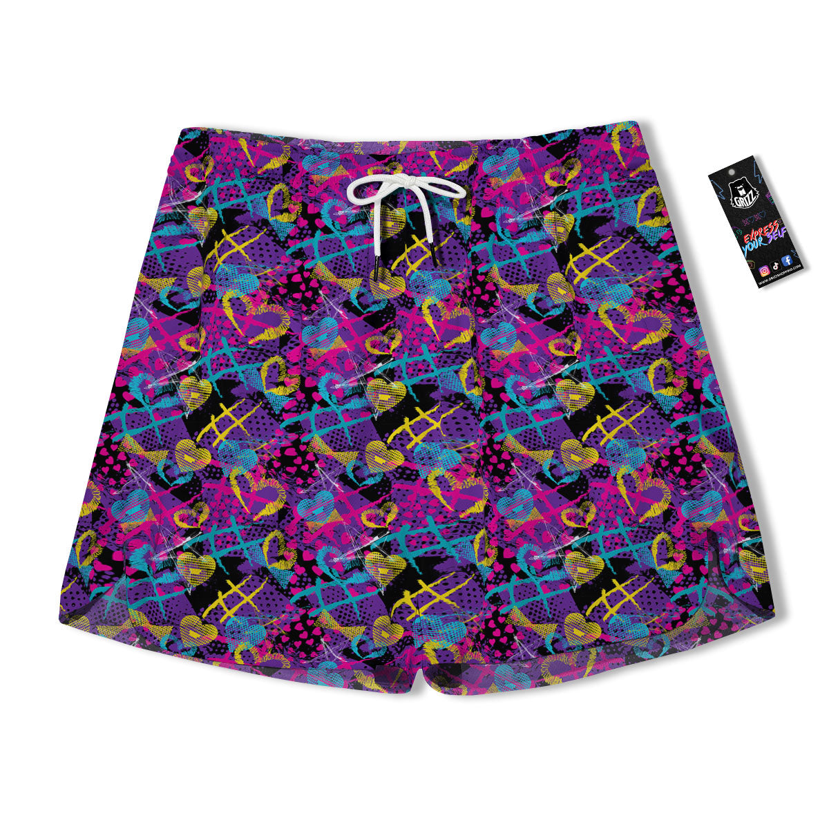 Heart Graffiti Print Pattern Men's Running Shorts-grizzshop