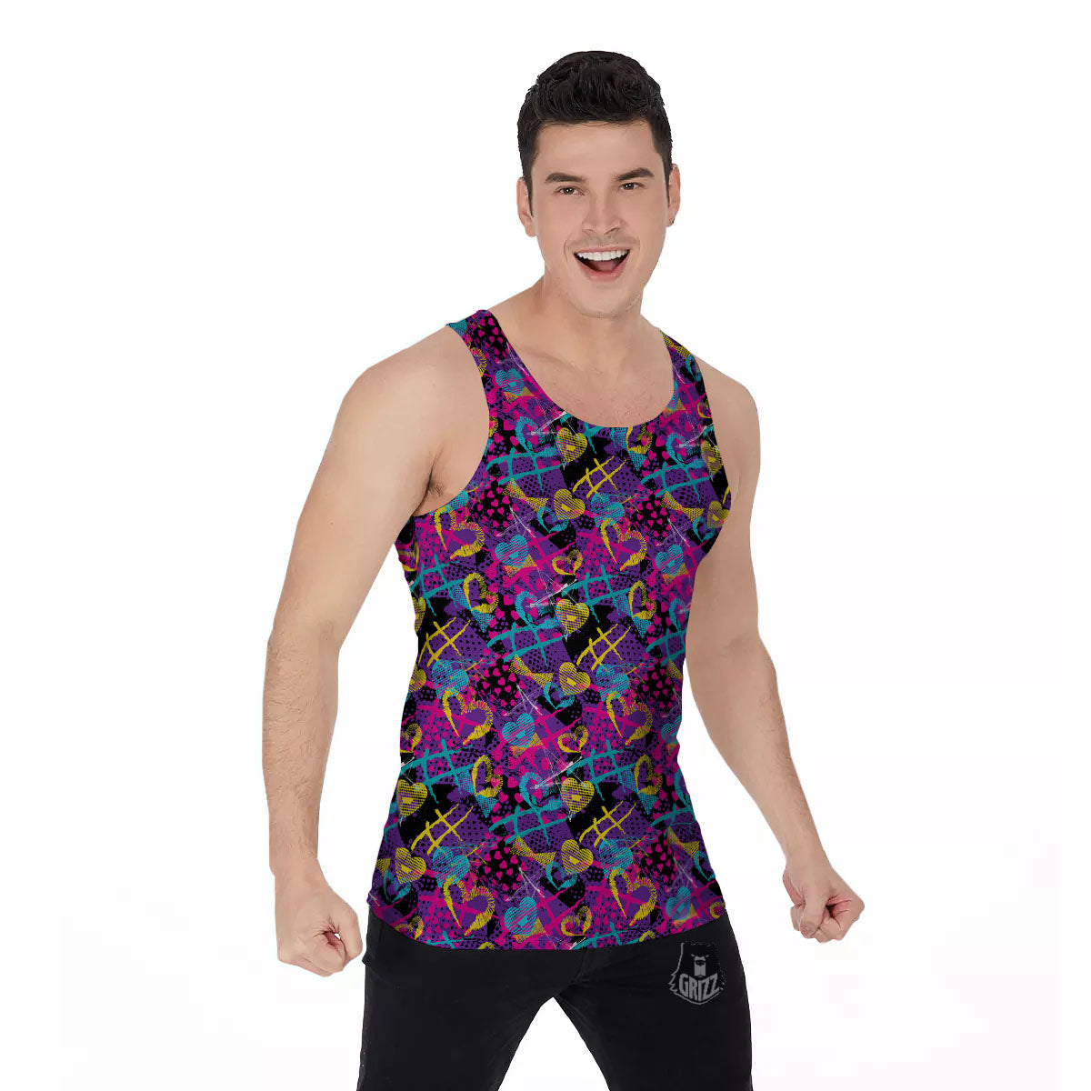 Heart Graffiti Print Pattern Men's Tank Top-grizzshop