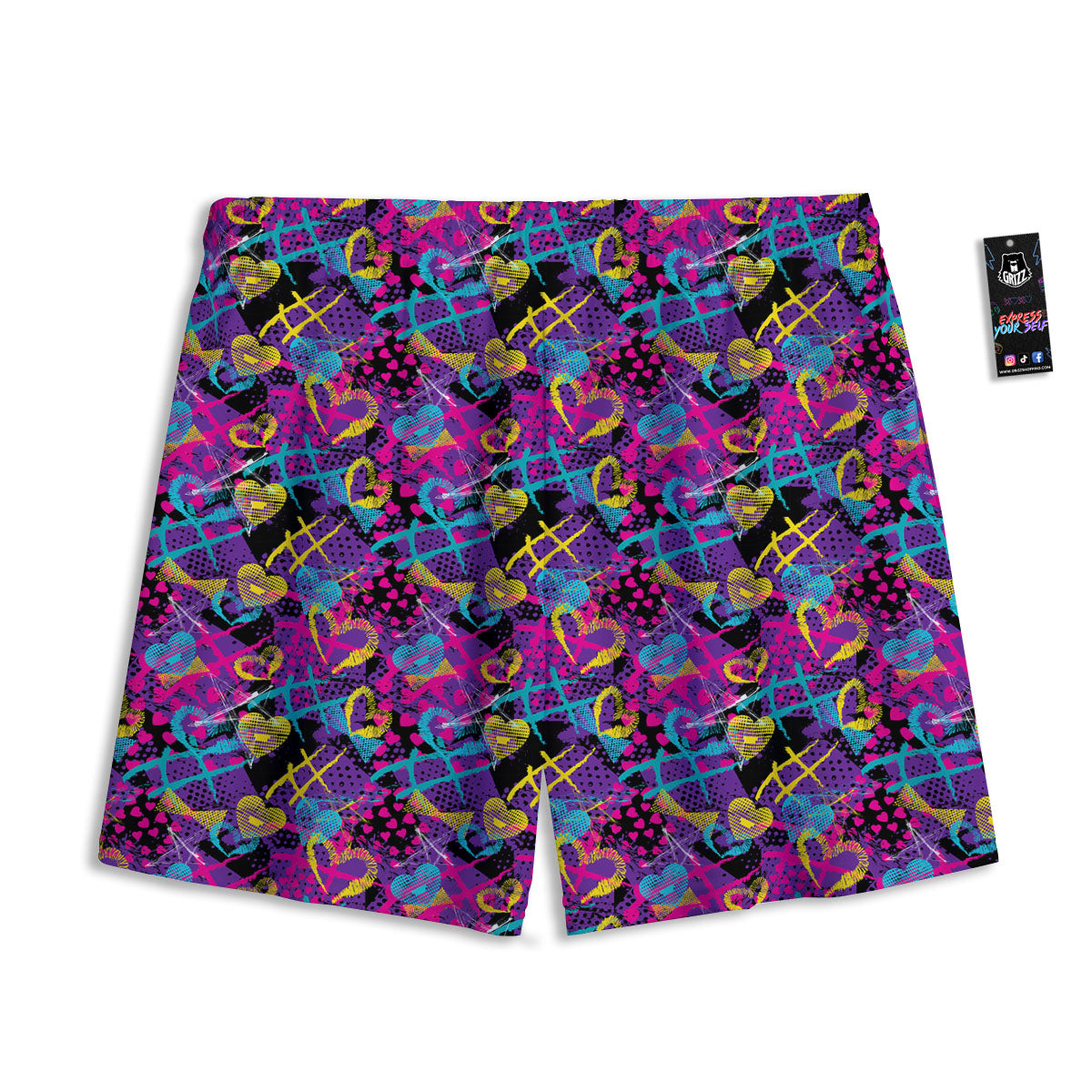 Heart Graffiti Print Pattern Mesh Shorts