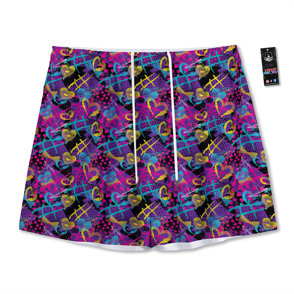 Heart Graffiti Print Pattern Mesh Shorts