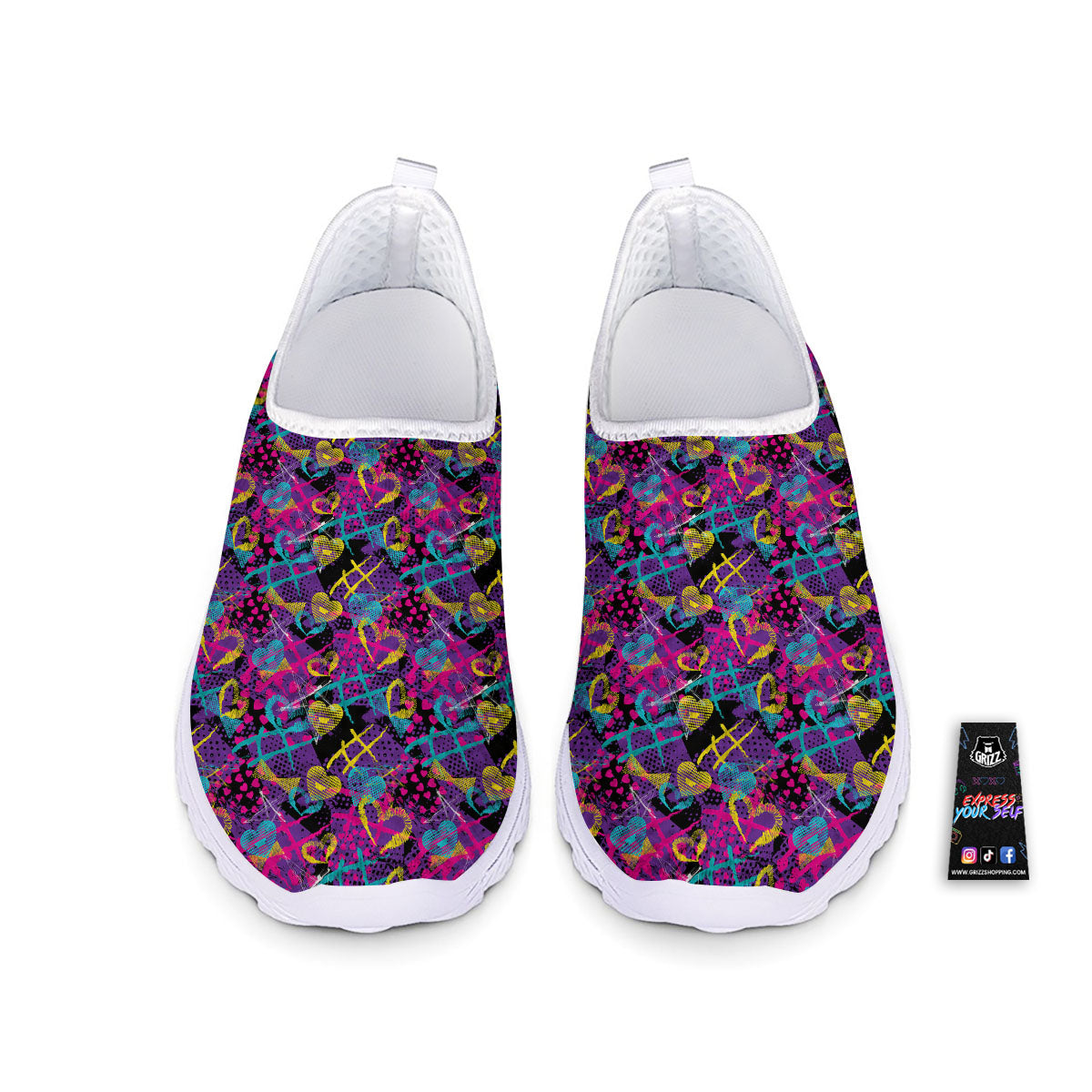 Heart Graffiti Print Pattern Nurse Shoes-grizzshop