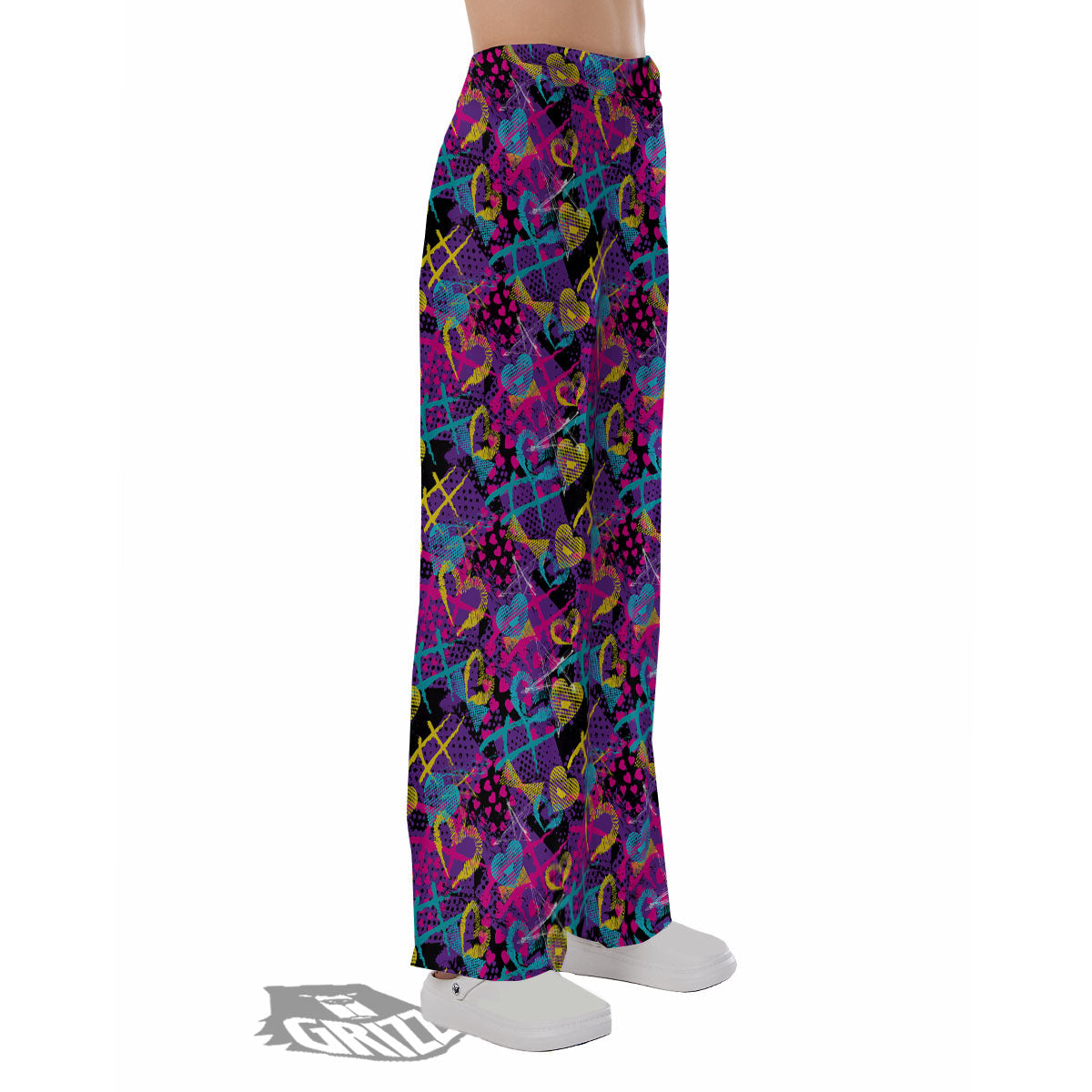 Heart Graffiti Print Pattern Pajama Pants-grizzshop