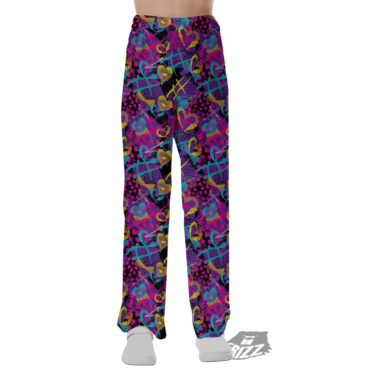 Heart Graffiti Print Pattern Pajama Pants-grizzshop