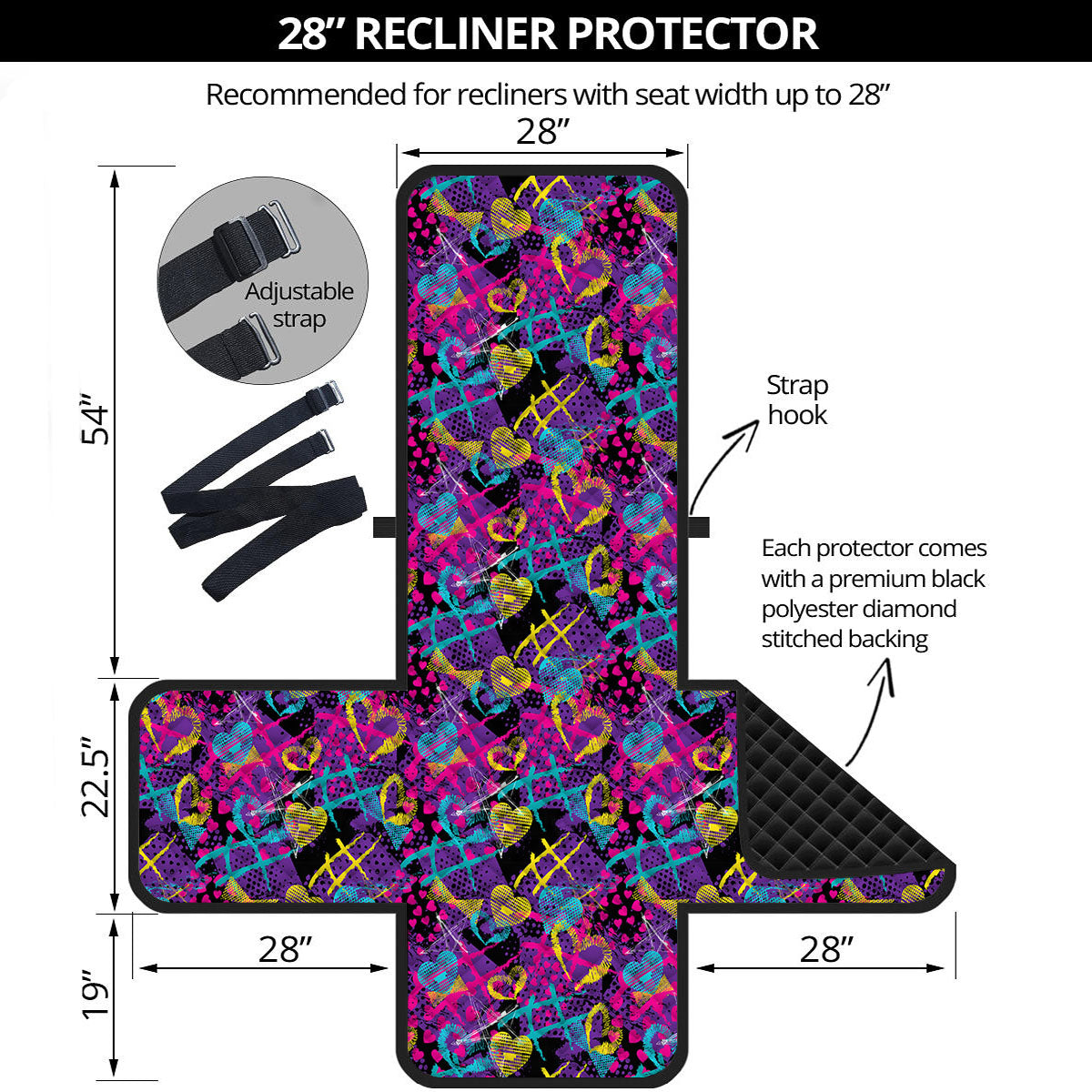 Heart Graffiti Print Pattern Recliner Protector-grizzshop