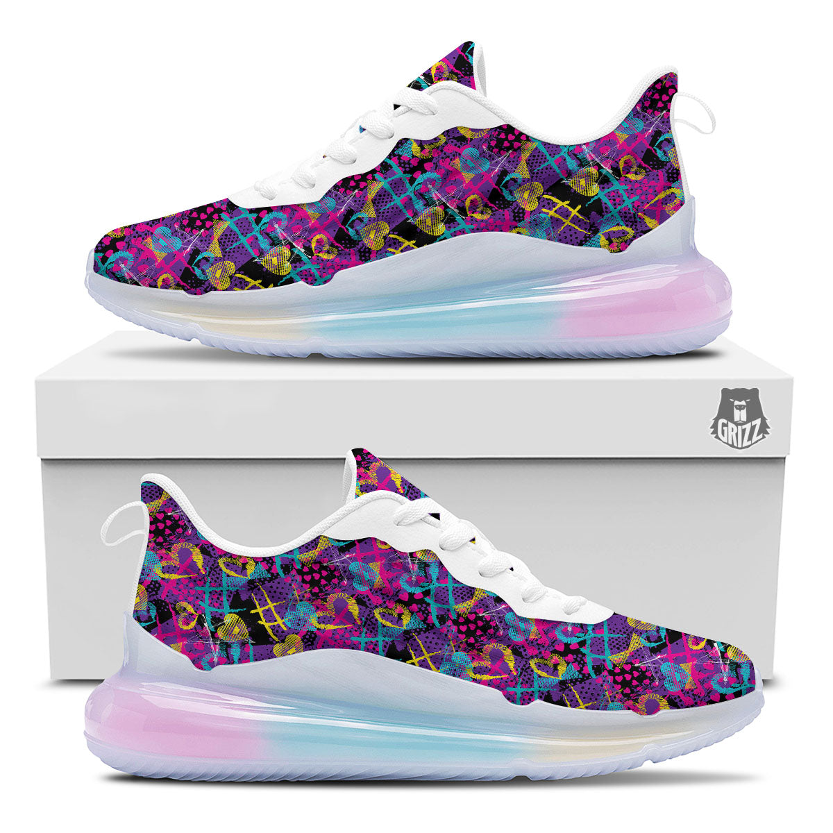 Heart Graffiti Print Pattern Running Sneakers-grizzshop