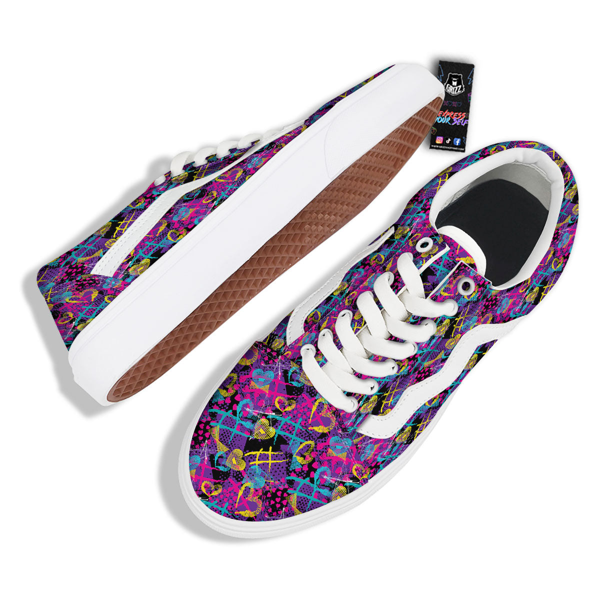 Heart Graffiti Print Pattern Skate Shoes-grizzshop