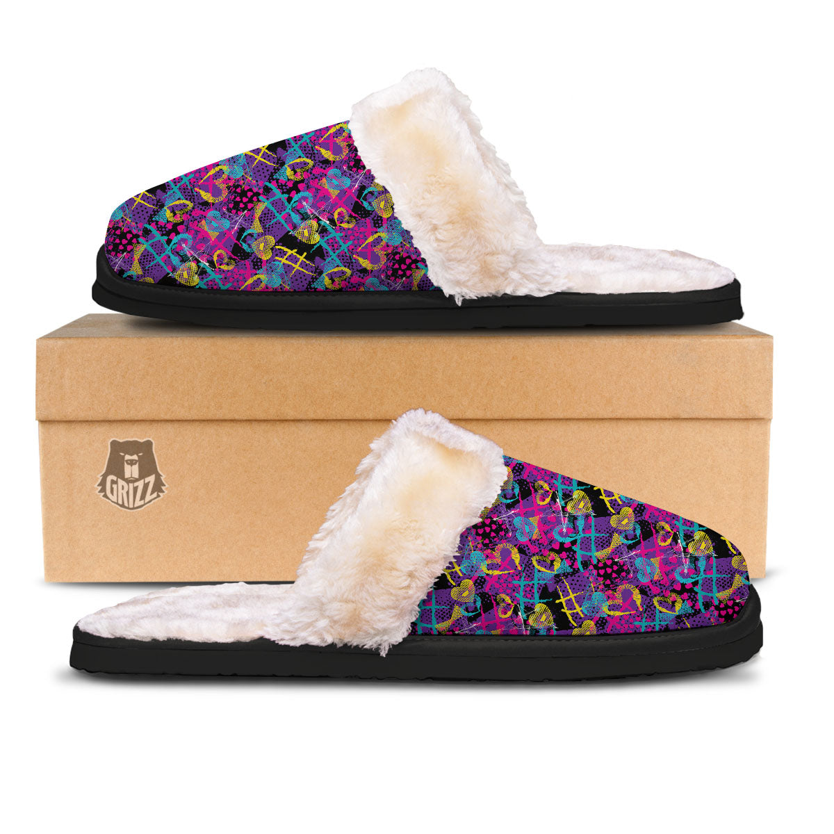 Heart Graffiti Print Pattern Slippers-grizzshop