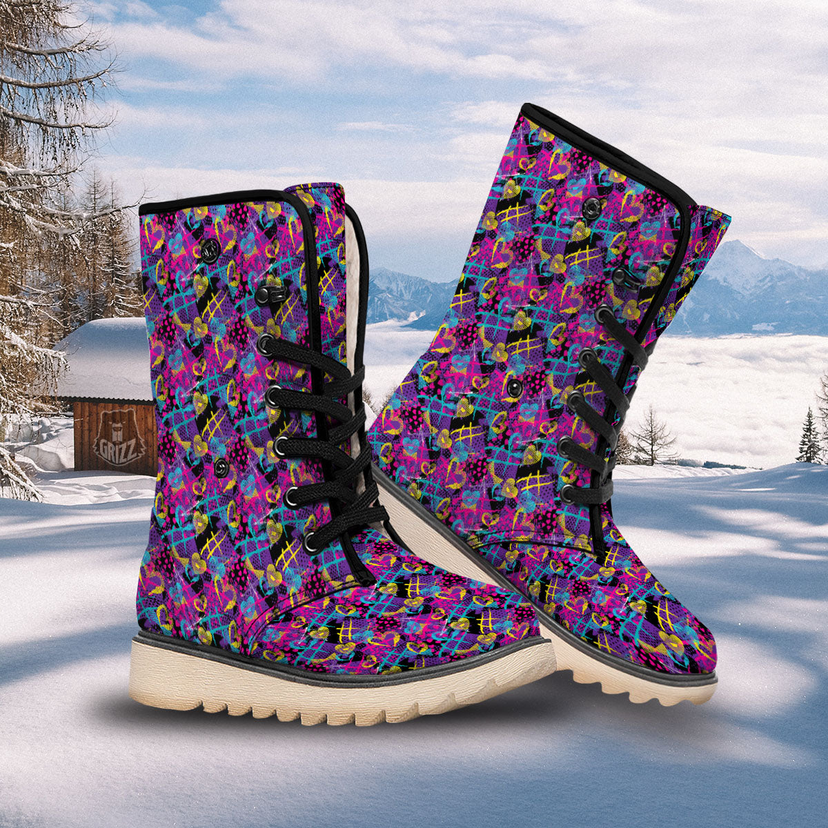 Heart Graffiti Print Pattern Snow Boots-grizzshop