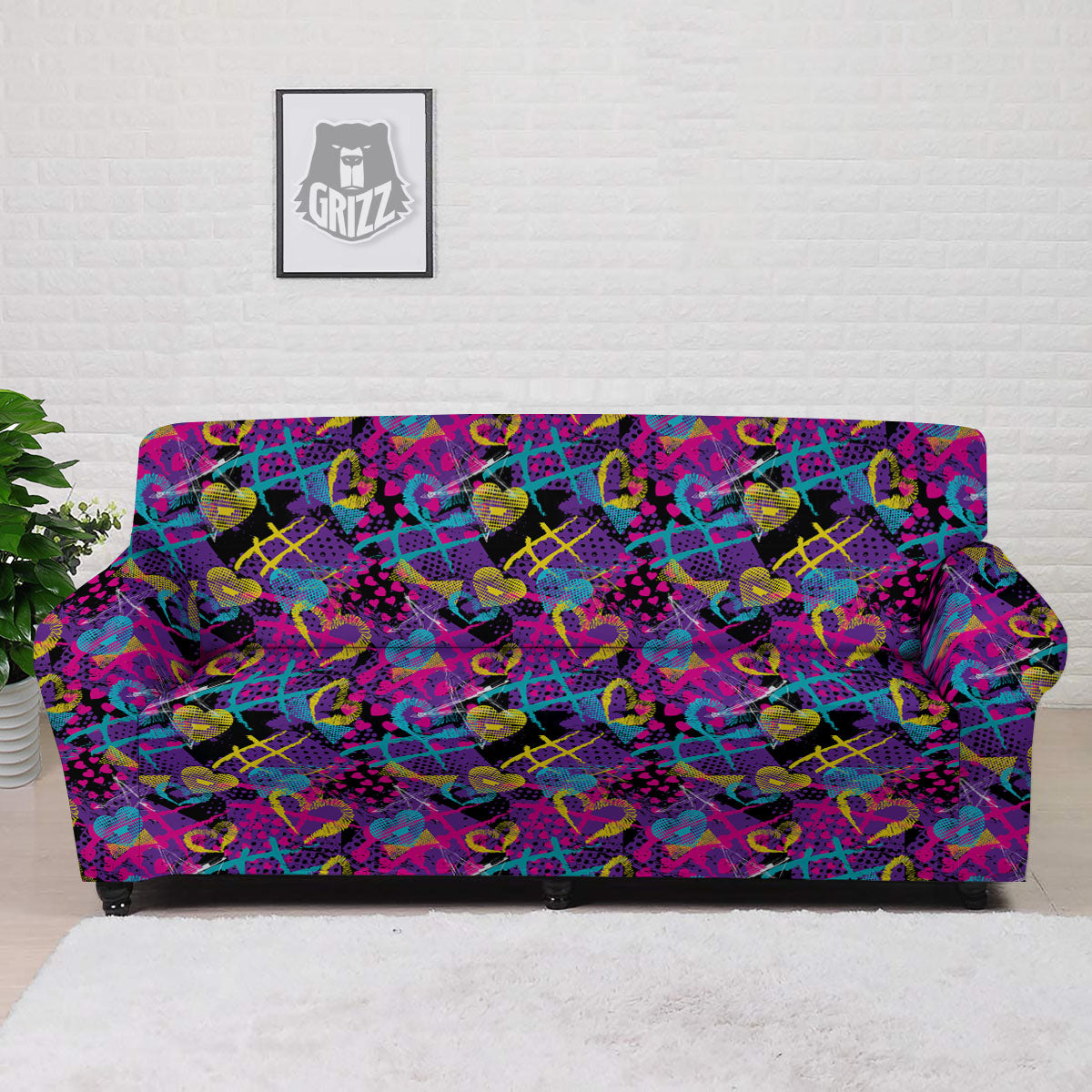 Heart Graffiti Print Pattern Sofa Cover-grizzshop