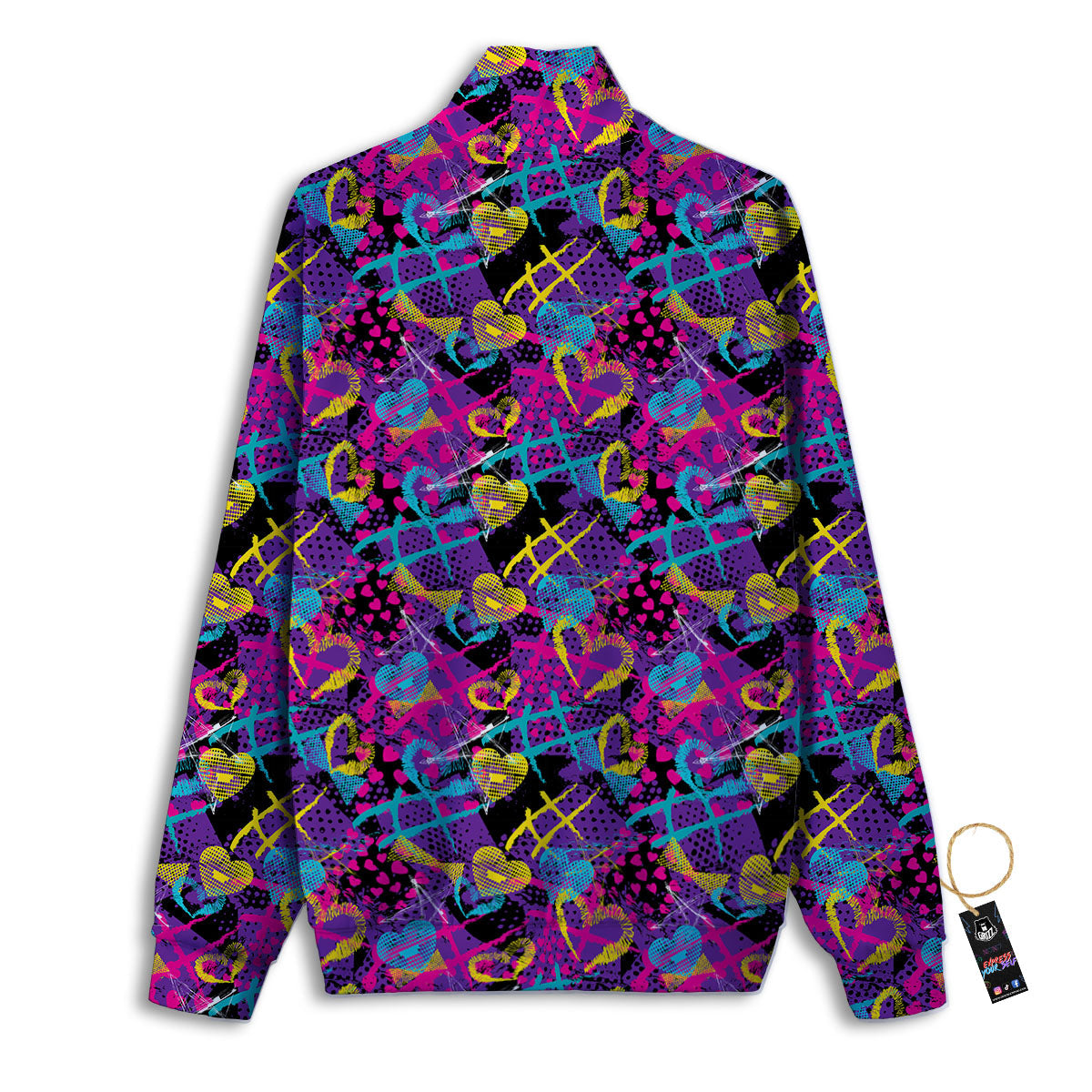 Heart Graffiti Print Pattern Track Jacket-grizzshop