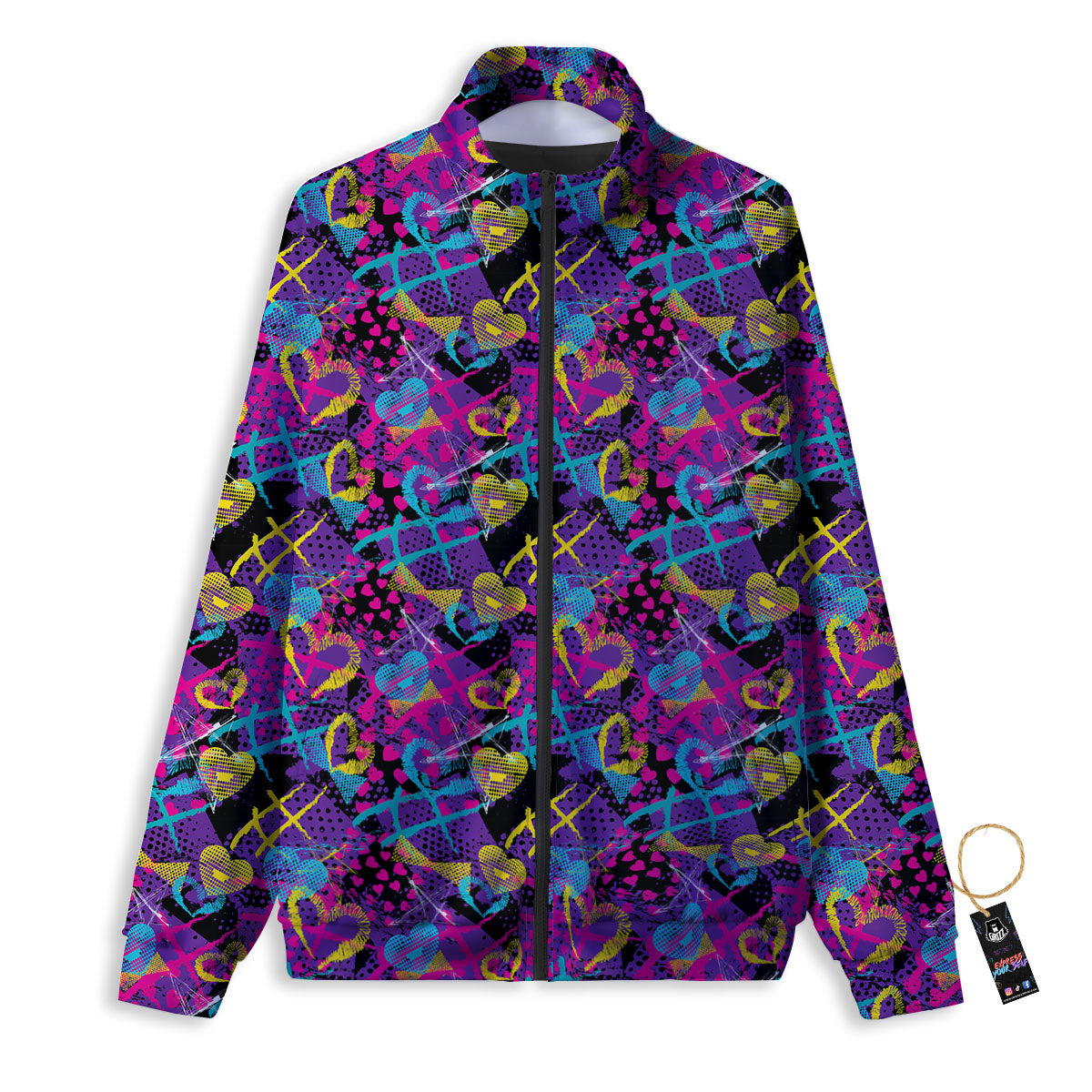 Heart Graffiti Print Pattern Track Jacket-grizzshop