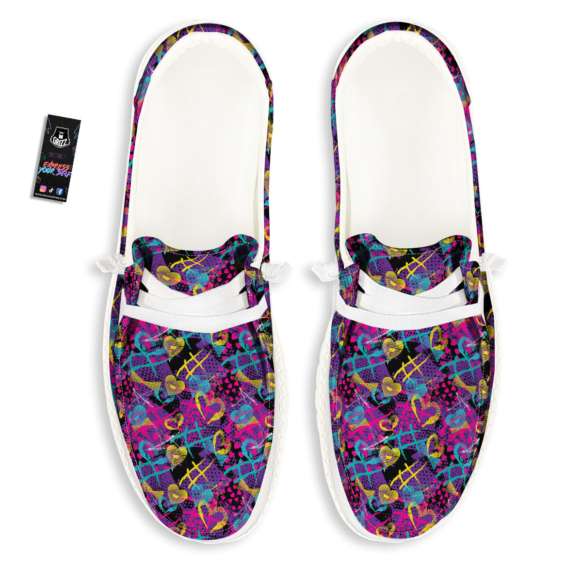 Heart Graffiti Print Pattern White Loafers-grizzshop