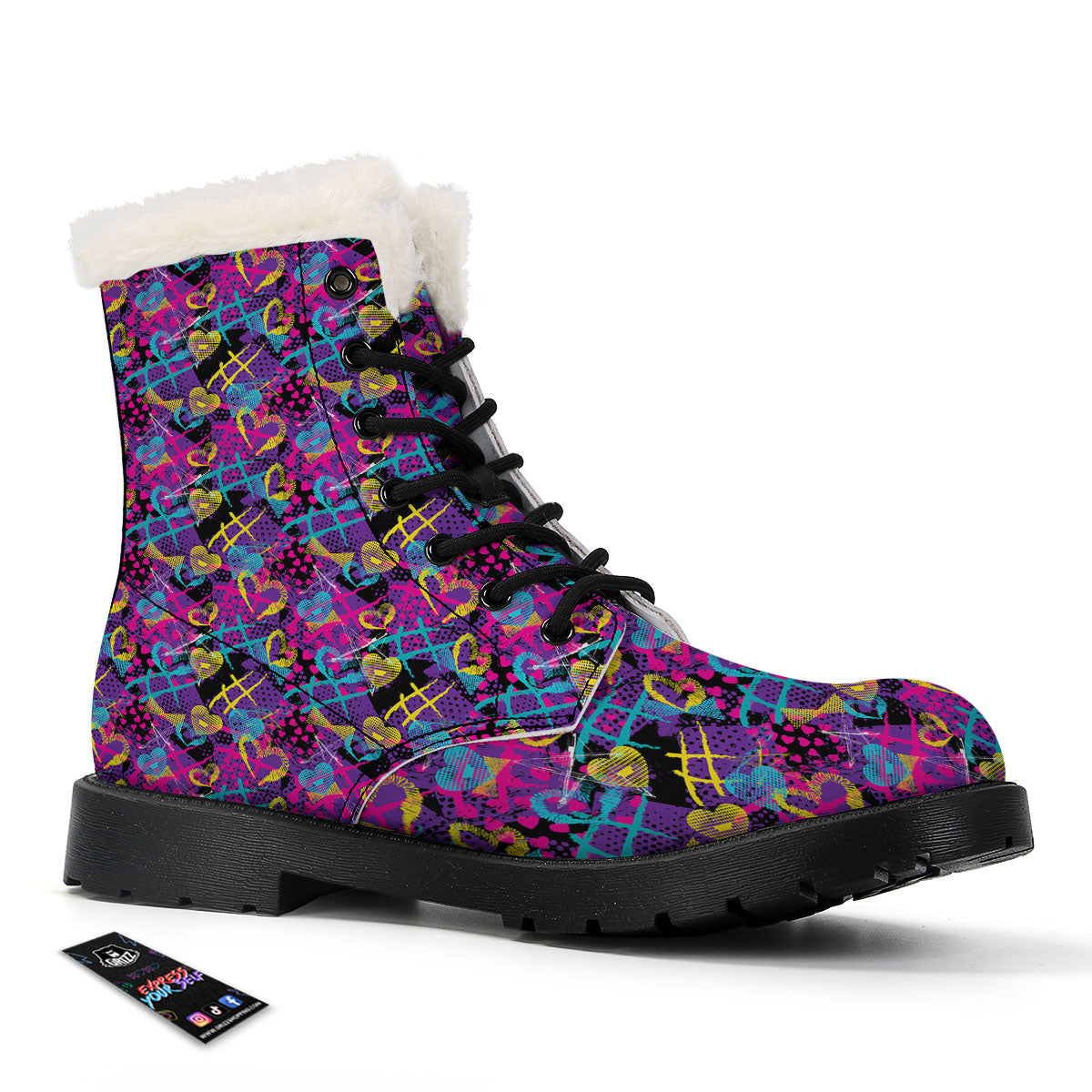 Heart Graffiti Print Pattern Winter Boots-grizzshop