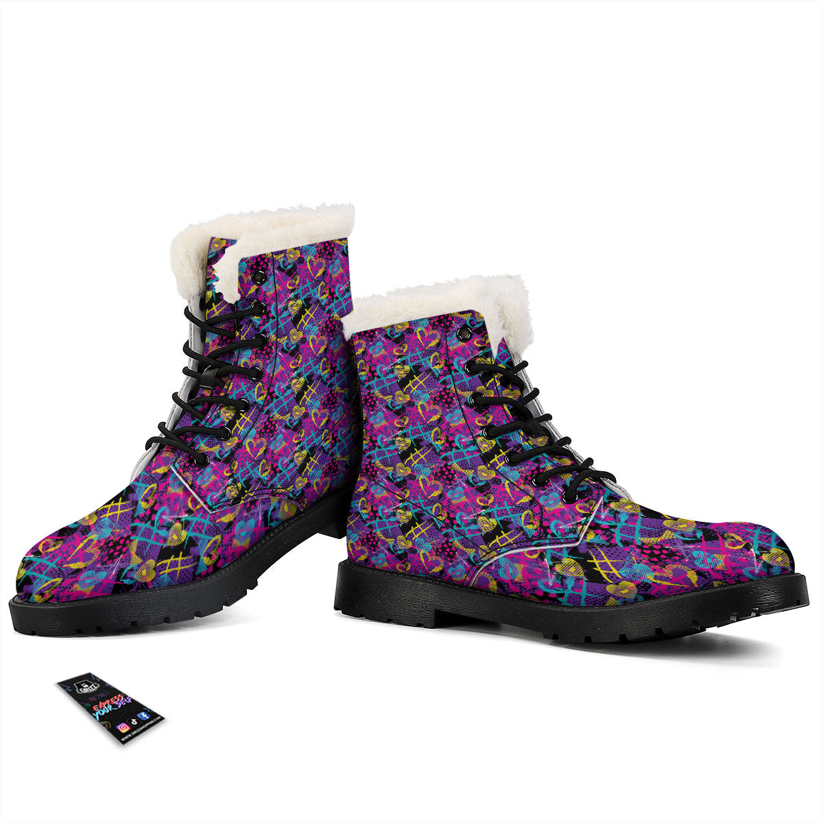 Heart Graffiti Print Pattern Winter Boots-grizzshop