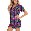 Heart Graffiti Print Pattern Women Silk Pajamas-grizzshop