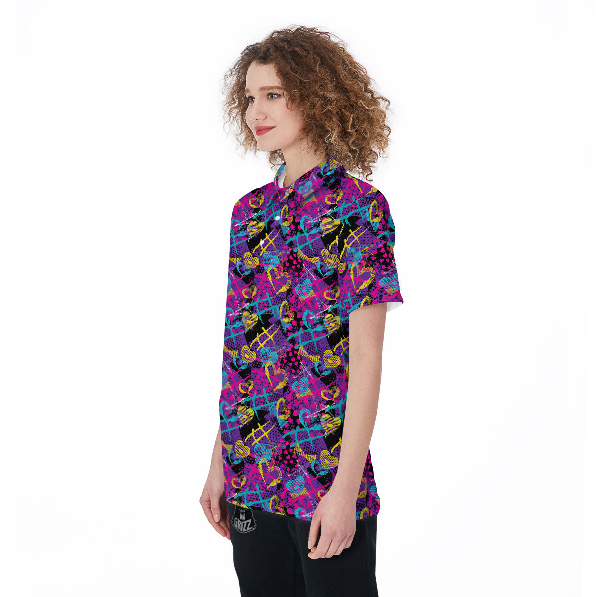 Heart Graffiti Print Pattern Women's Golf Shirts-grizzshop