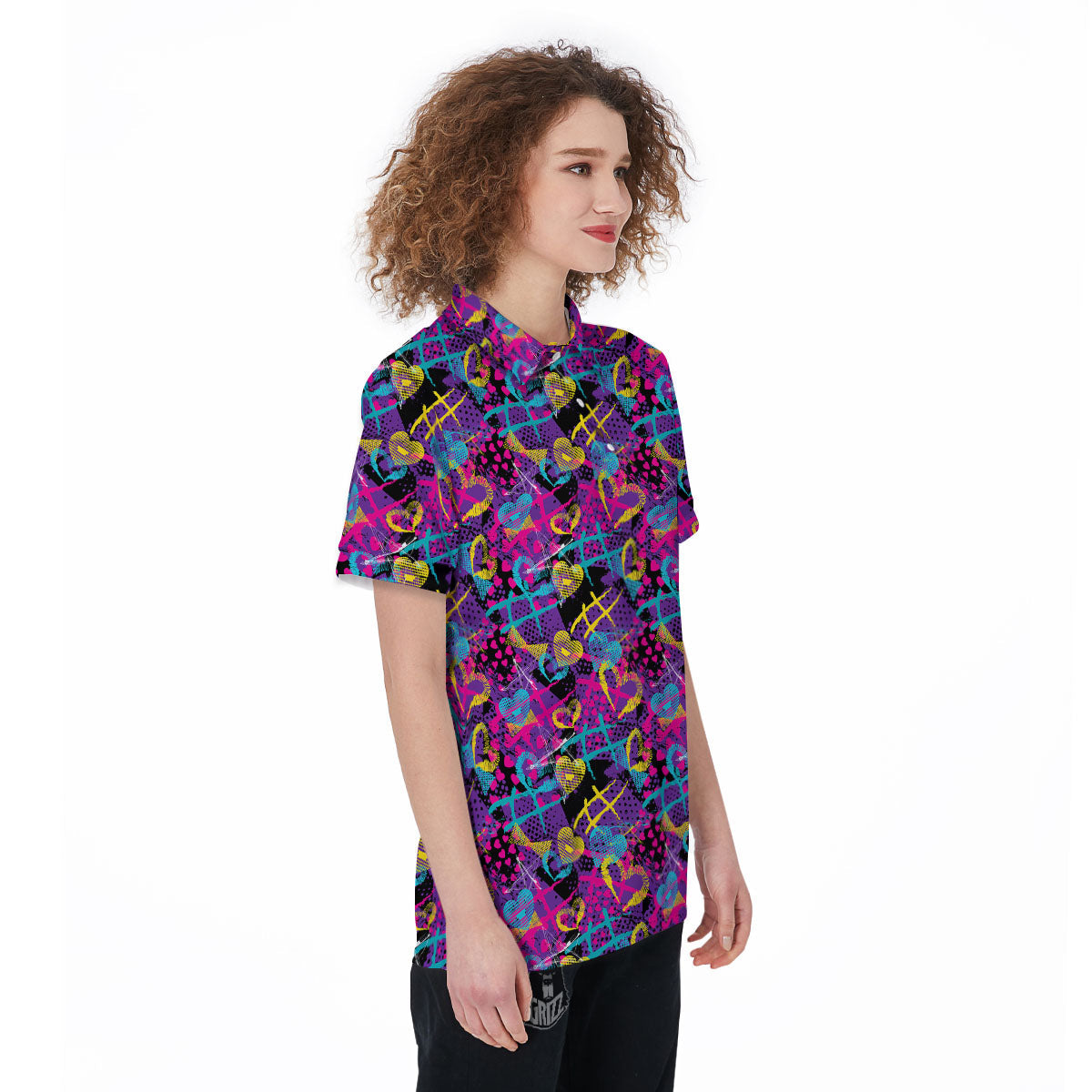 Heart Graffiti Print Pattern Women's Golf Shirts-grizzshop