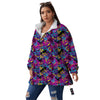 Heart Graffiti Print Pattern Women's Sherpa Jacket-grizzshop