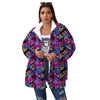 Heart Graffiti Print Pattern Women's Sherpa Jacket-grizzshop