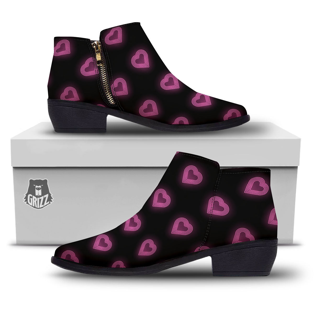 Heart Lights Print Pattern Ankle Boots-grizzshop