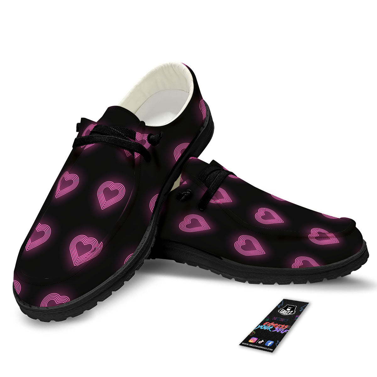 Heart Lights Print Pattern Black Loafers-grizzshop