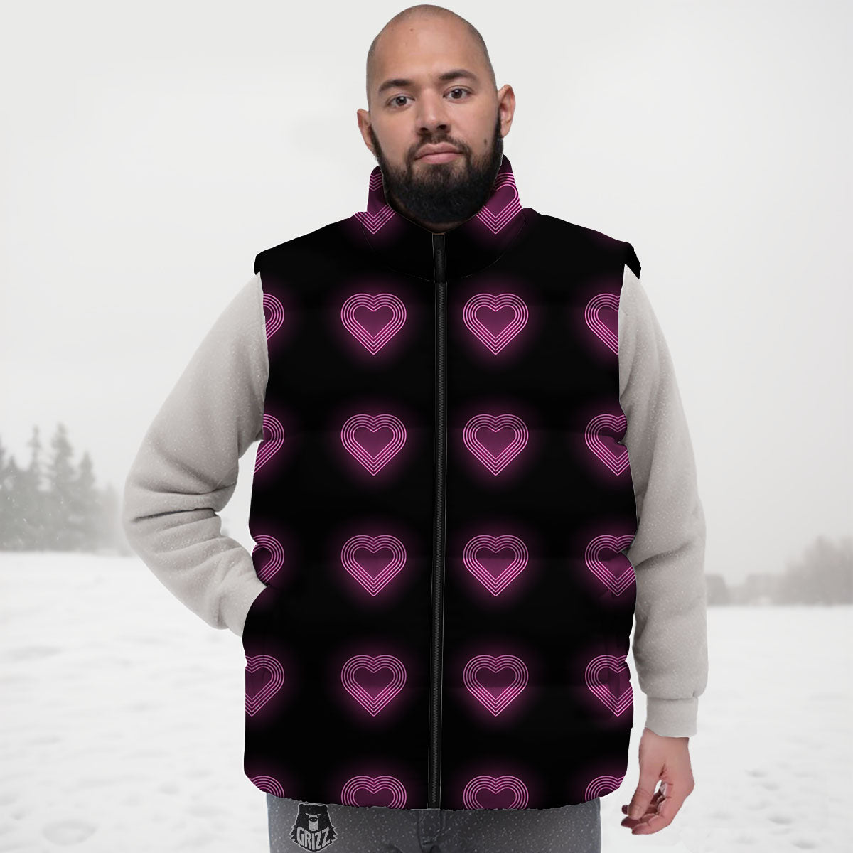 Heart Lights Print Pattern Down Vest
