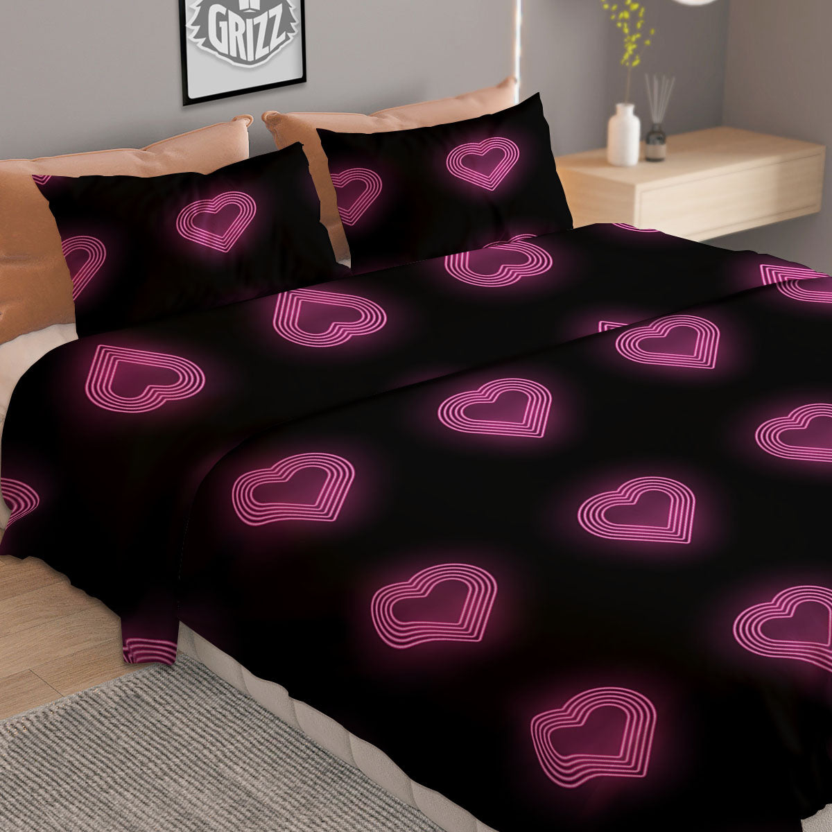 Heart Lights Print Pattern Duvet Cover Bedding Set