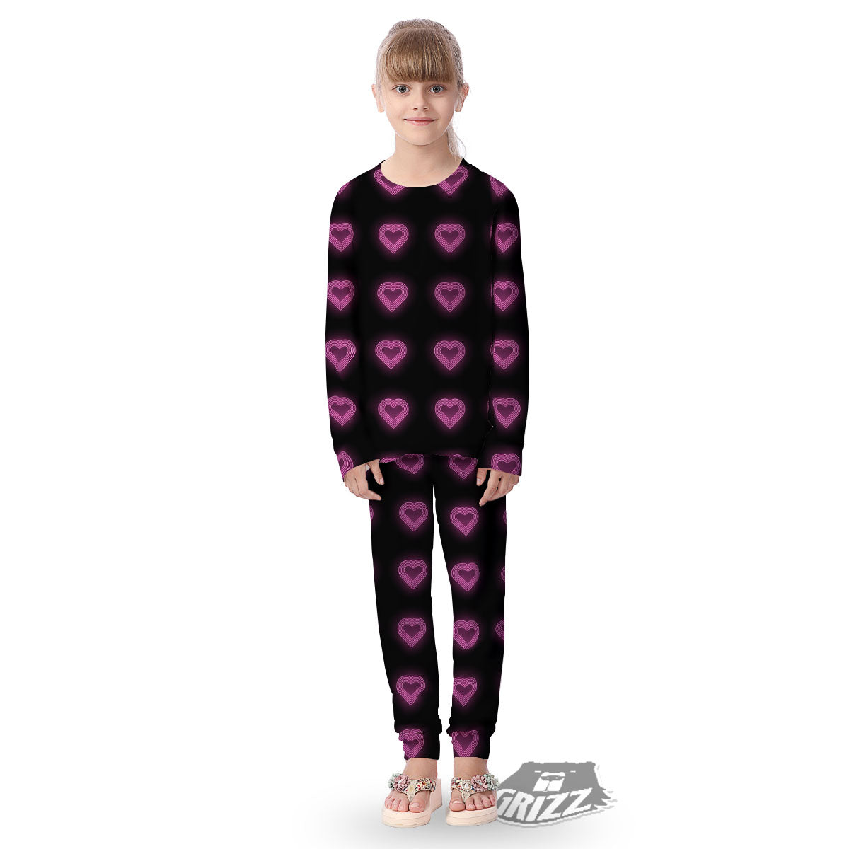 Heart Lights Print Pattern Kid's Pajamas-grizzshop