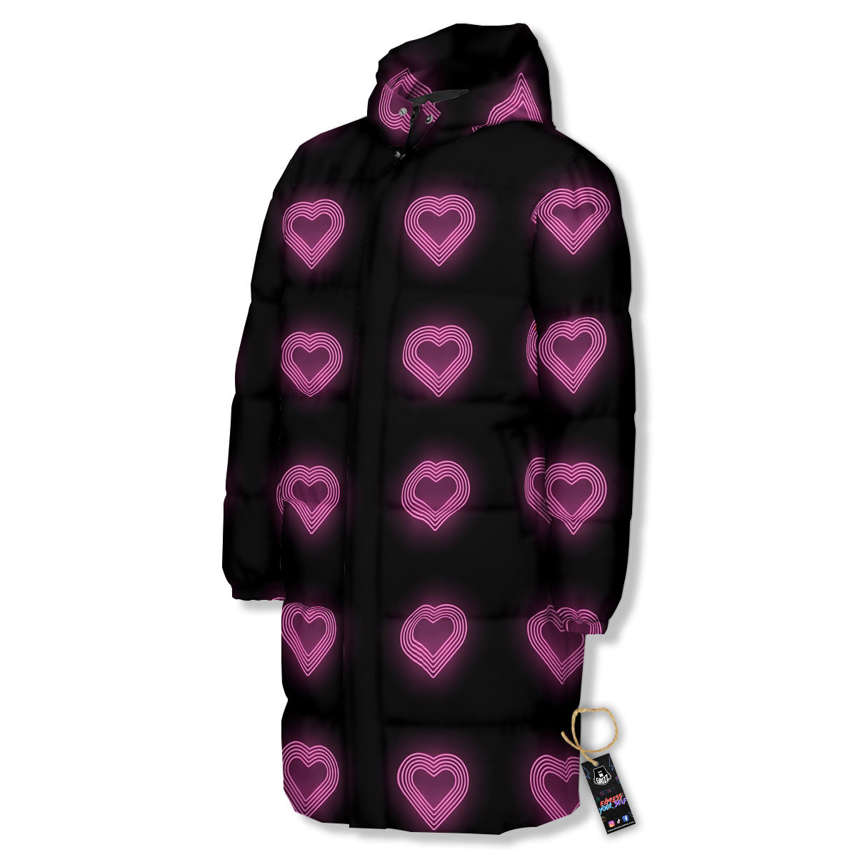 Heart Lights Print Pattern Long Down Jacket-grizzshop
