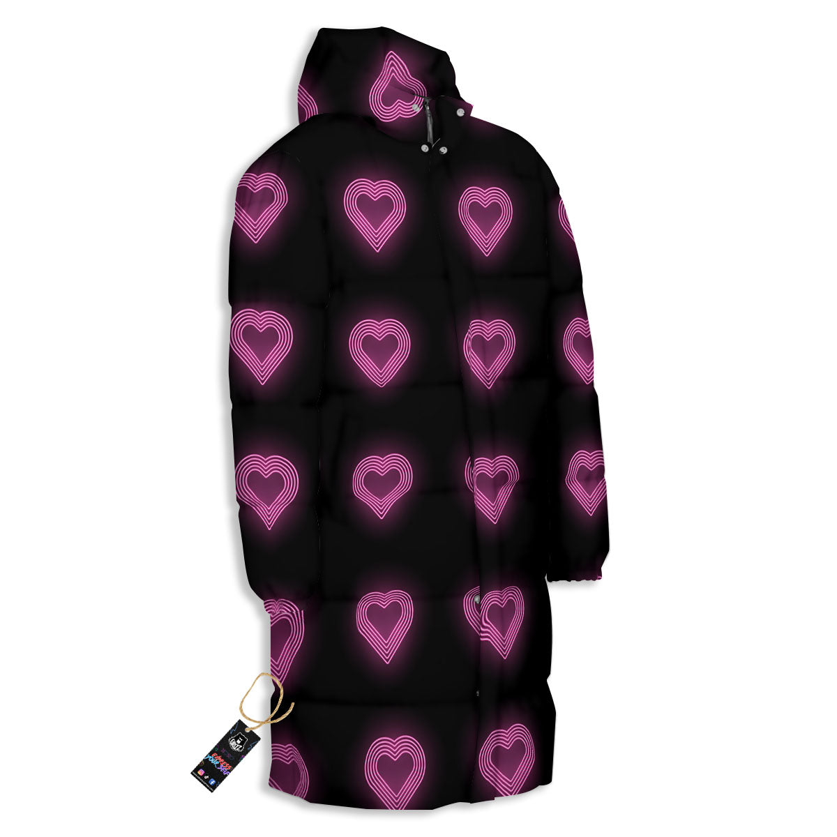 Heart Lights Print Pattern Long Down Jacket-grizzshop