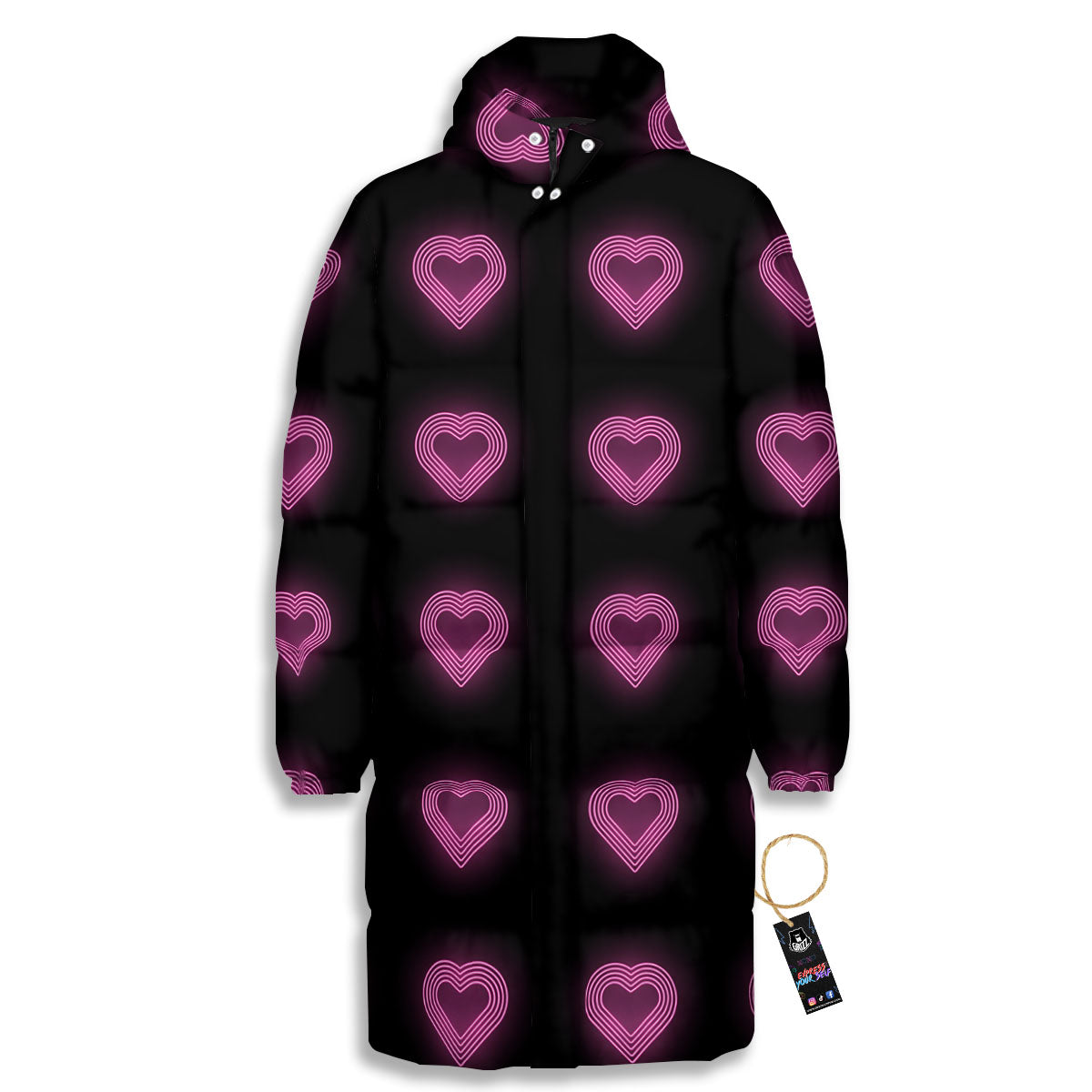 Heart Lights Print Pattern Long Down Jacket-grizzshop