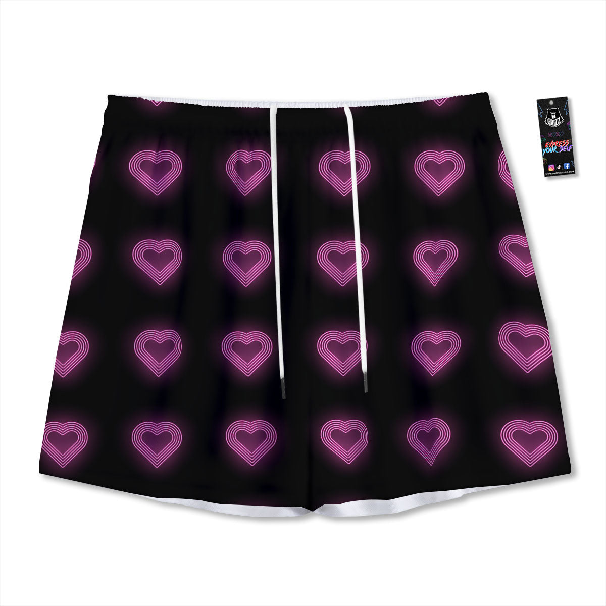 Heart Lights Print Pattern Mesh Shorts