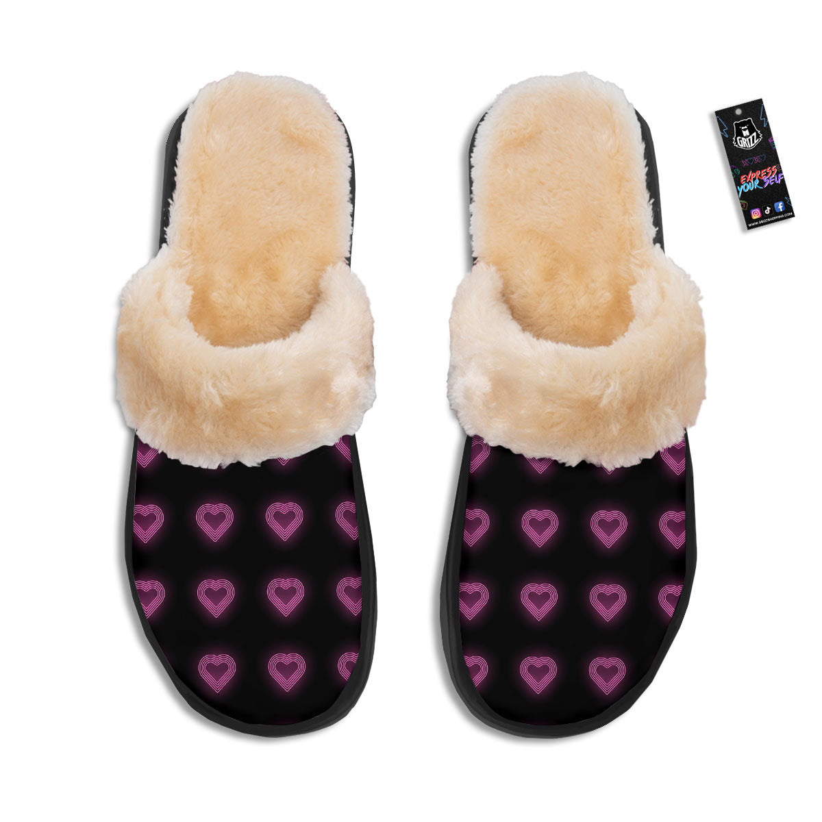 Heart Lights Print Pattern Slippers-grizzshop