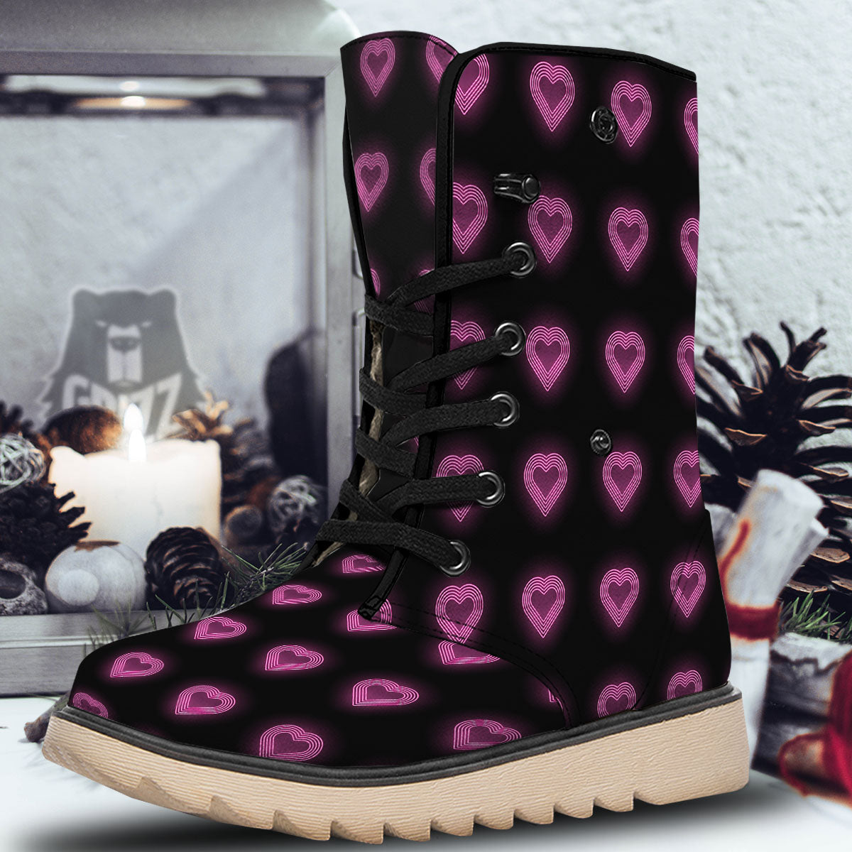 Heart Lights Print Pattern Snow Boots-grizzshop