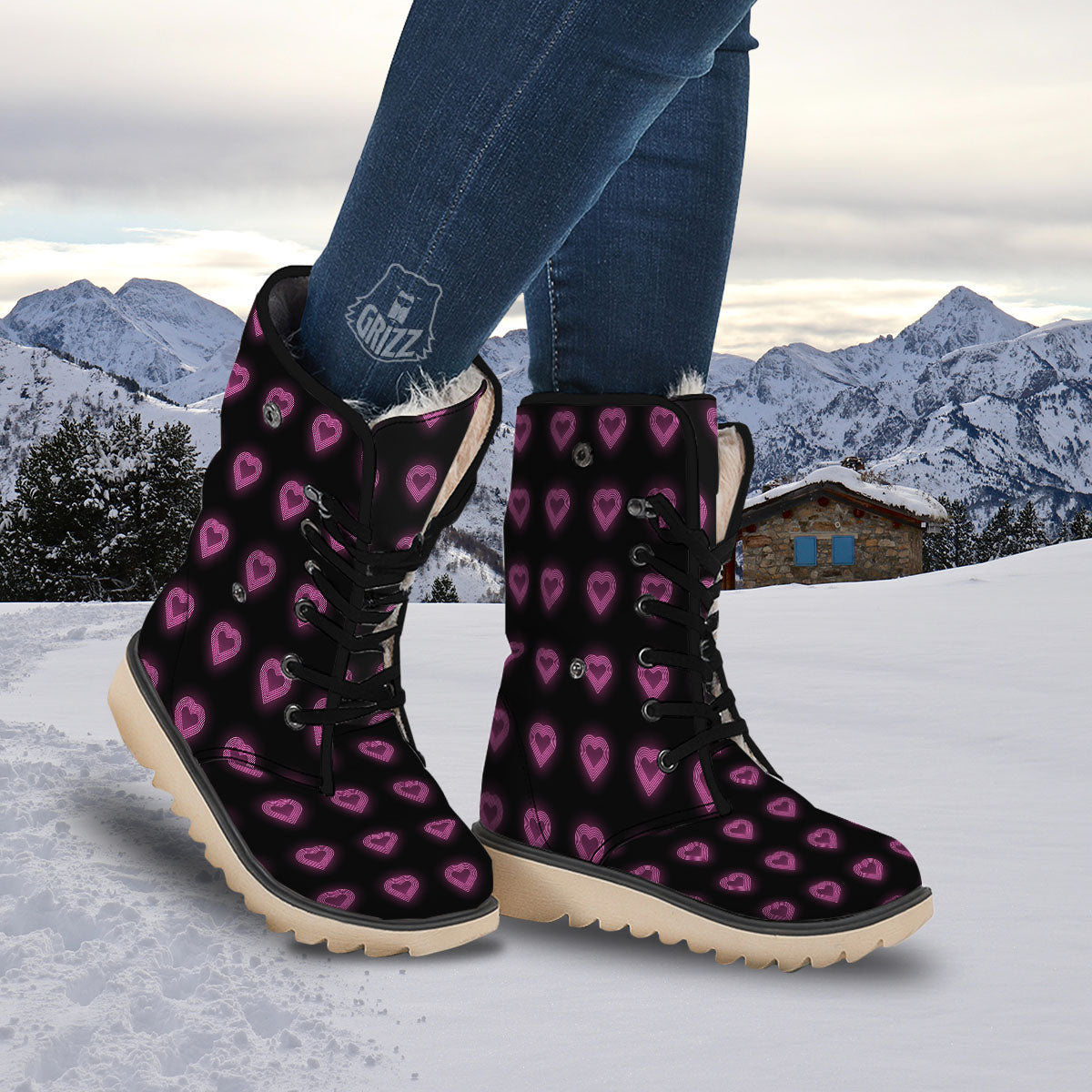 Heart Lights Print Pattern Snow Boots-grizzshop