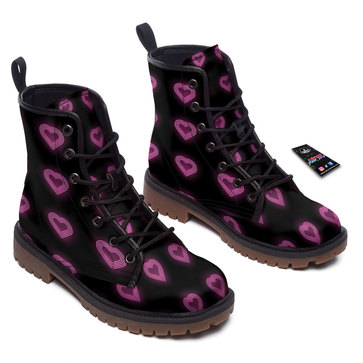 Heart Lights Print Pattern Work Boots-grizzshop